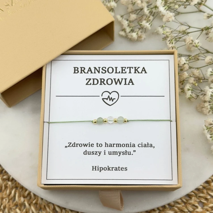 bransoletka zdrowia minimalistyczna delikatna na sznurku zielona z kamieni naturalnych