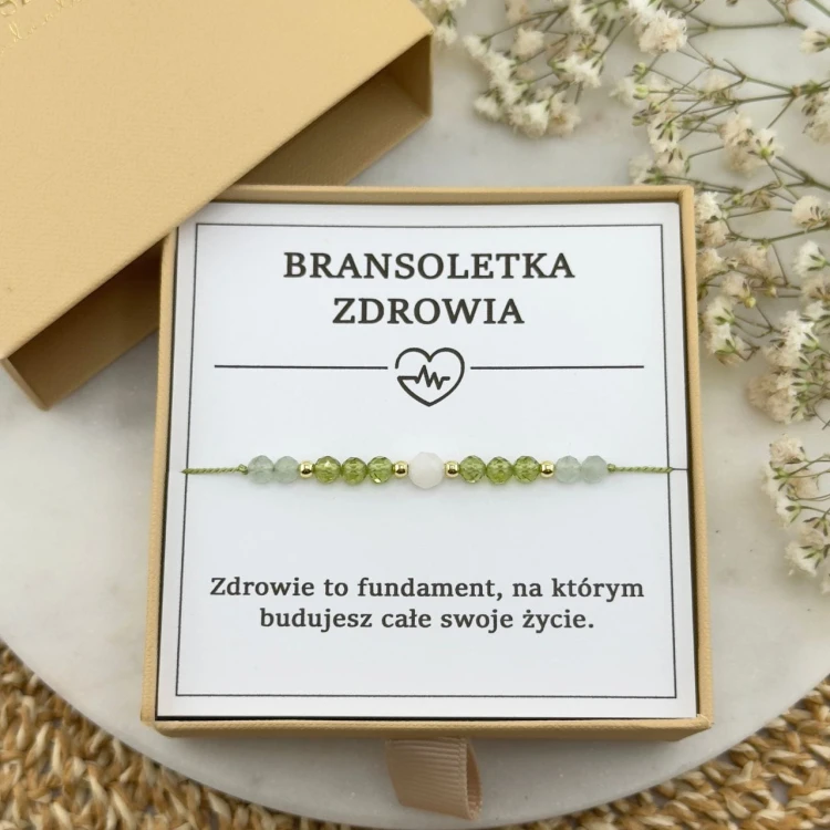 bransoletka zdrowia na sznurku z kamieni naturalnych awenturynu oliwinu