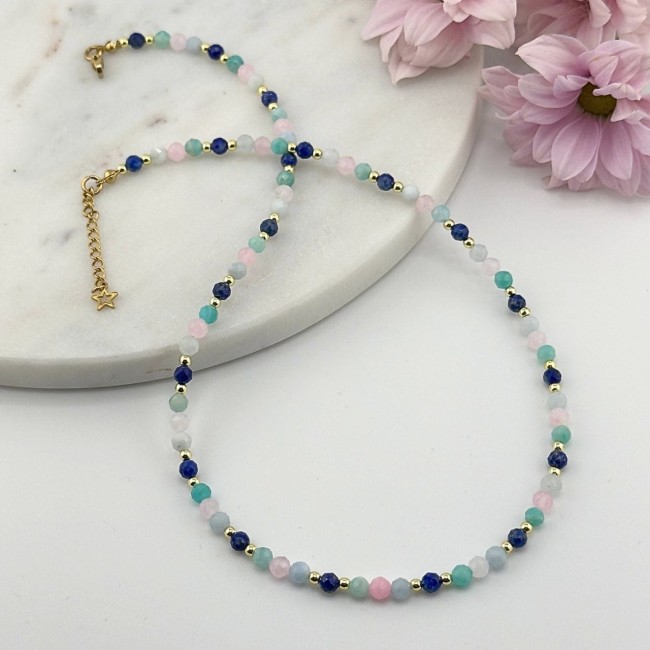 choker dla znaku zodiaku waga z kamieni naturalnych z zapięciem i zawieszką