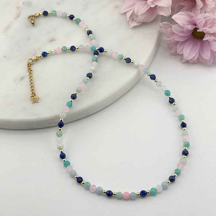 choker dla znaku zodiaku waga z kamieni naturalnych z zapięciem i zawieszką