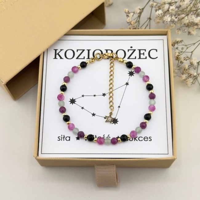 bransoletka damska z kamieni zodiakalna dla koziorożca stal chirurgiczna zawieszka