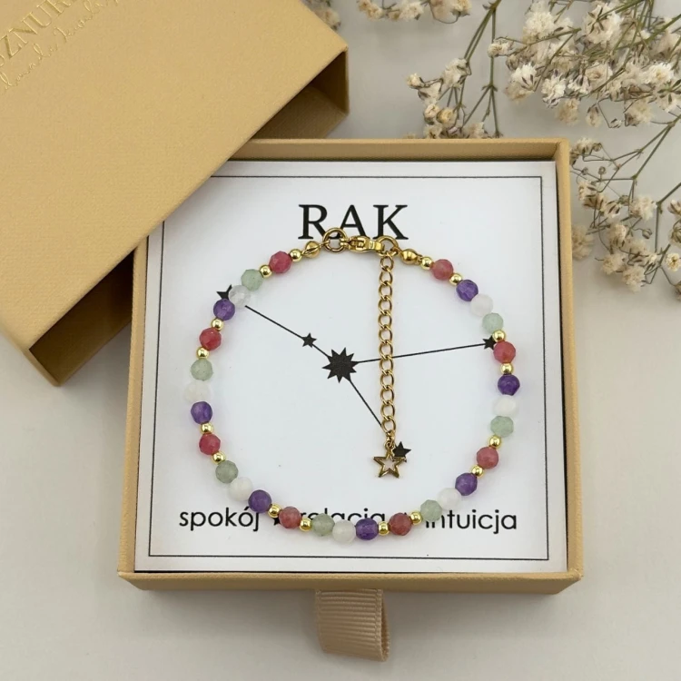 bransoletka zodiakalna dla raka z kamieni naturalnych zapinana z zawieszką gwiazdki