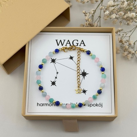 bransoletka zodiakalna dla wagi z kamieni naturalnych zapinana na karabińczyk