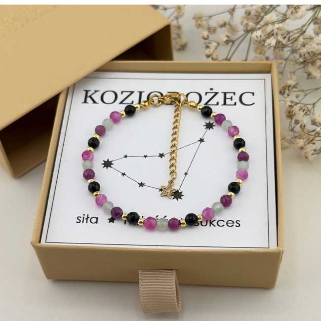 damska bransoletka dla znaku zodiaku koziorożec z kamieni naturalnych zapinana
