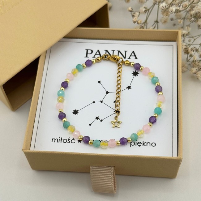 damska bransoletka dla znaku zodiaku panna z kamieni naturalnych zapinana na karabińczyk