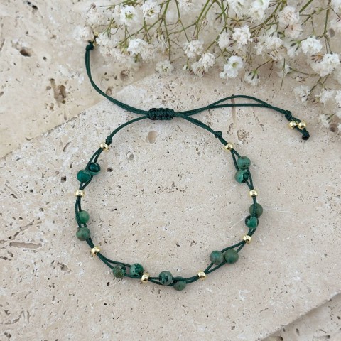 bransoletka na podwójnym sznurku przeplatana z kamieni naturalnych zielona ciemnozielona khaki