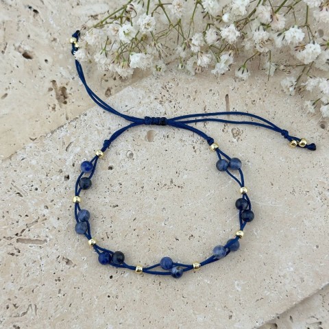 granatowa bransoletka damska na podwójnym sznurku z kamieni naturalnych sodalitu hematyt prezent