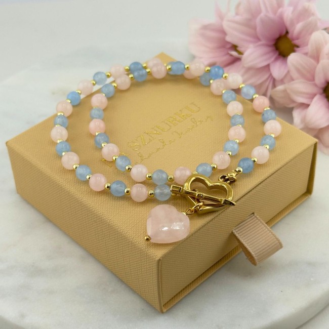 damski naszyjnik choker z zapięciem toggle pastelowy duże serce delikatny subtelny elegancki