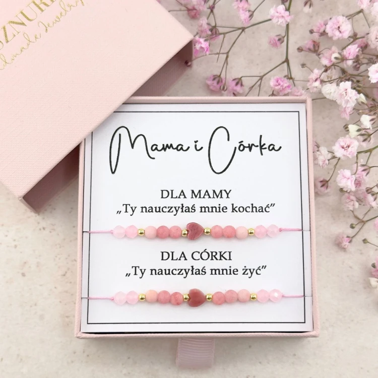 bransoletki mama i córka na sznurku komplet zestaw bransoletek prezent dla mamy
