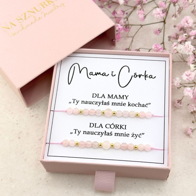 bransoletka mama i córka zestaw komplet dwóch bransoletek różowe na sznurku