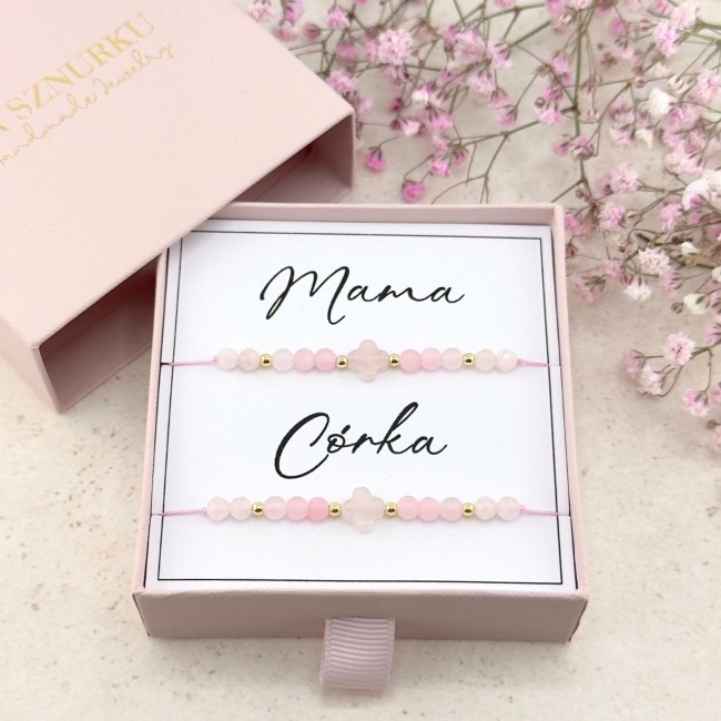 mama i córka bransoletki na sznurku zestaw komplet takich samych bransoletek prezent z koniczyną personalizowany