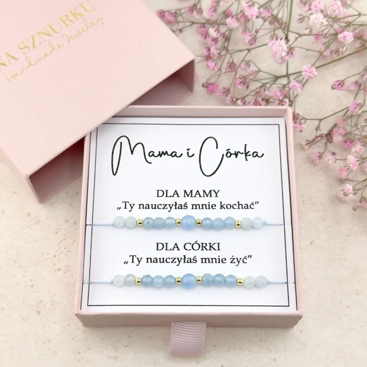 dwie bransoletki mama i córka w zestawie na prezent dla mamy lub córki na sznurku