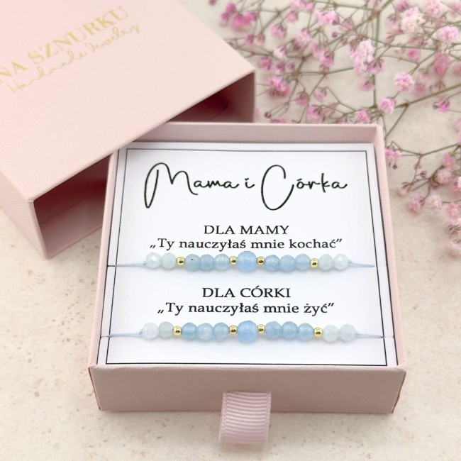 błękitne bransoletki dla mamy i córki personalizowany prezent