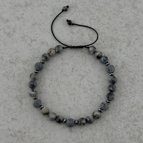 bransoletka męska na sznurku z kamieni naturalnych regulowana szara czarna