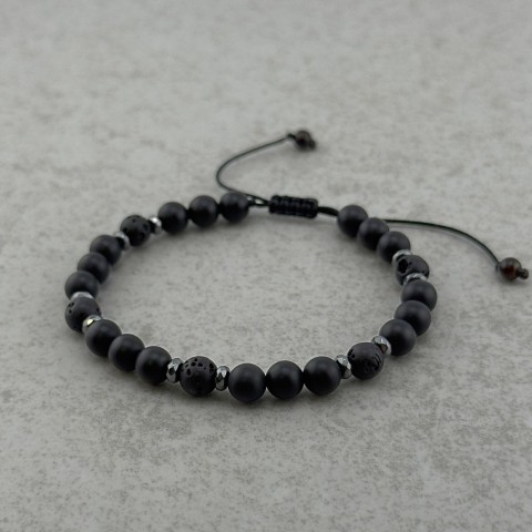 czarna bransoletka męska prezent dla niego na regulowanym sznurku