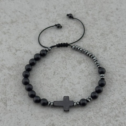 czarny różaniec męski na rękę bransoletka z kamieni naturalnych onyks