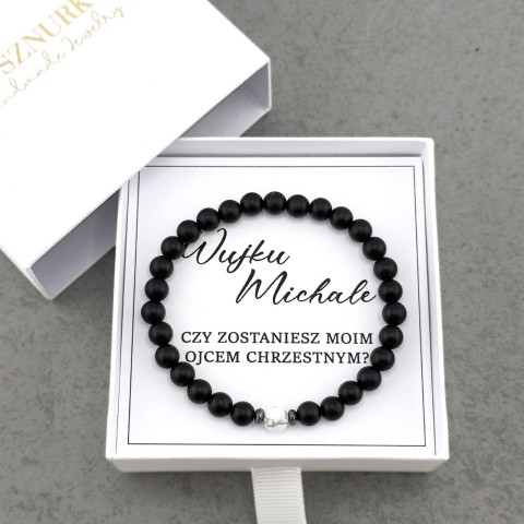 bransoletka męska na gumce dla ojca chrzestnego prezent z zapytaniem na chrzest