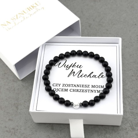 wyjątkowy prezent z zapytaniem czy zostaniesz moim ojcem chrzestnym dla chrzestnego męska bransoletka na gumce z kamieni