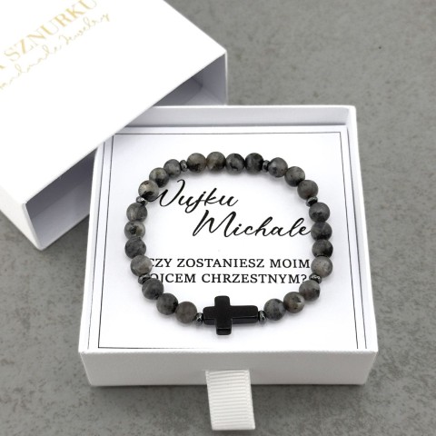 bransoletka męska dla chrzestnego z kamieni naturalnych prezent z zapytaniem czy zostanie ojcem chrzestnym