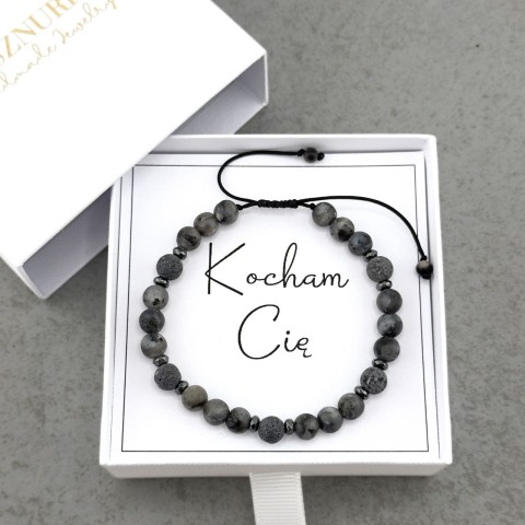 bransoletka męska z napisem kocham cię na sznurku regulowanym czarna