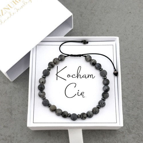 bransoletka męska z napisem kocham cię na sznurku regulowanym czarna