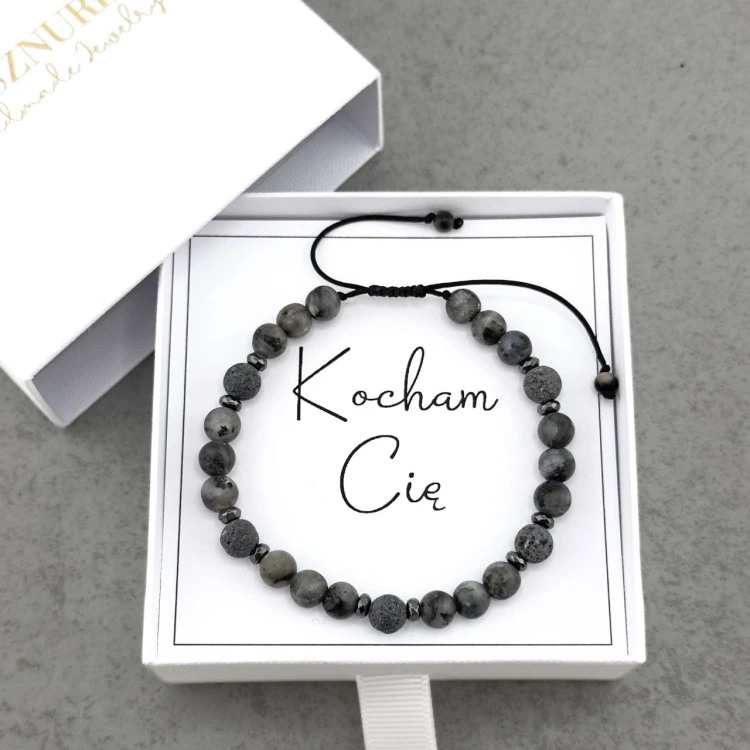bransoletka męska z napisem kocham cię na sznurku regulowanym czarna