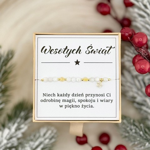 bransoletka świąteczna na sznurku z kamienia księżycowego cytrynu z zawieszką gwiazdki