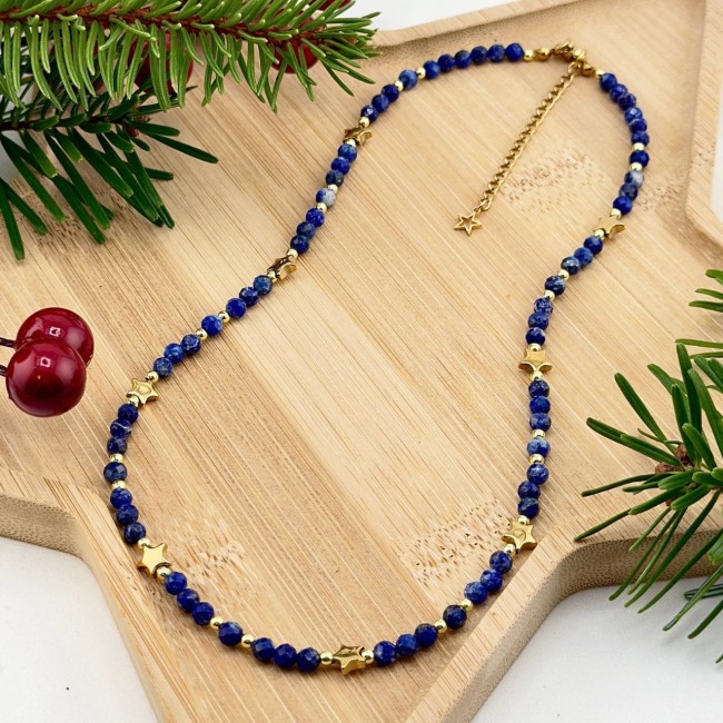 damski naszyjnik z kamieni naturalnych lapis lazuli hematyt gwiazdki