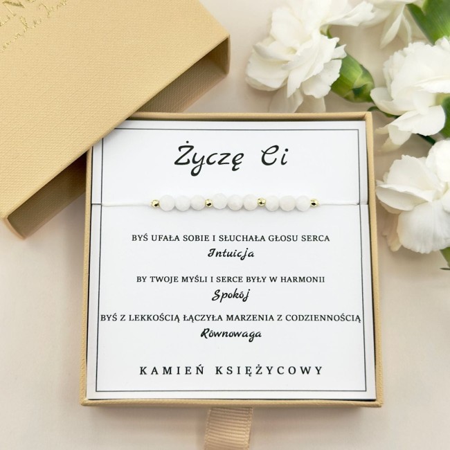 bransoletka życzę ci na sznurku z naturalnego kamienia księżycowego