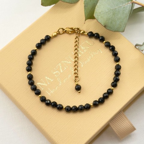 bransoletka z czarnego turmalinu z zapięciem ze stali chirurgicznej pvd