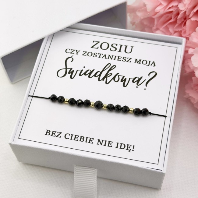 czarna bransoletka z kamienia turmalinu dla świadkowej