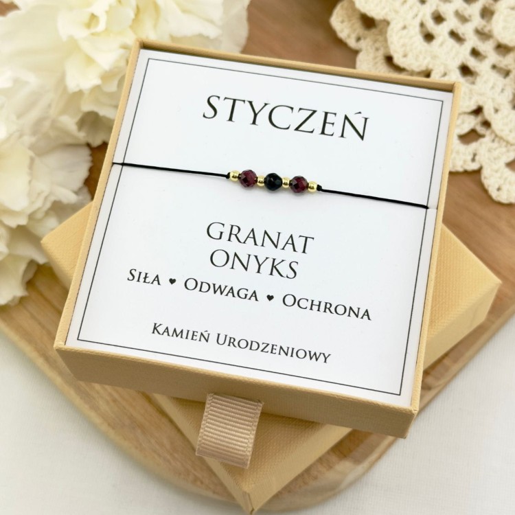 bransoletka urodzinowa dla osoby urodzonej w styczniu z granatem i onyksem