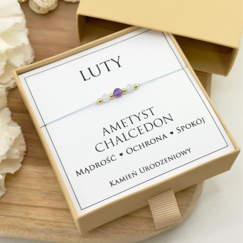 bransoletka z kamieni urodzeniowych luty z amatystem i chalcedonem