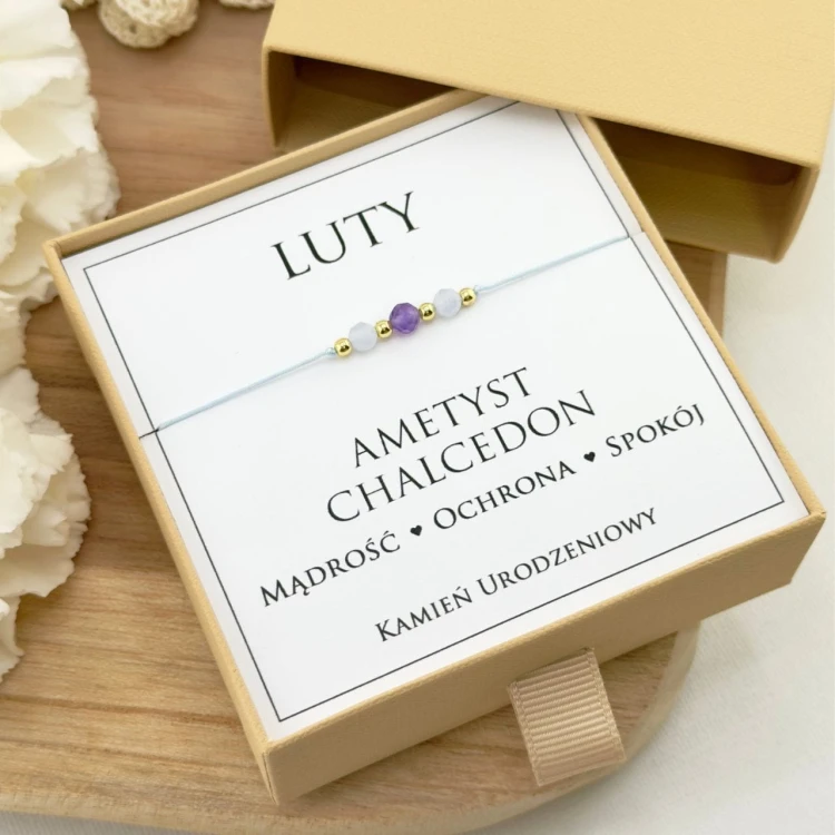 bransoletka z kamieni urodzeniowych luty z amatystem i chalcedonem