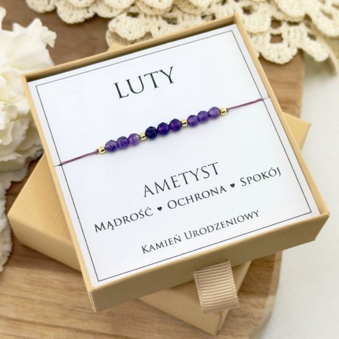 bransoletka urodzinowa luty z kamienia naturalnego ametystu