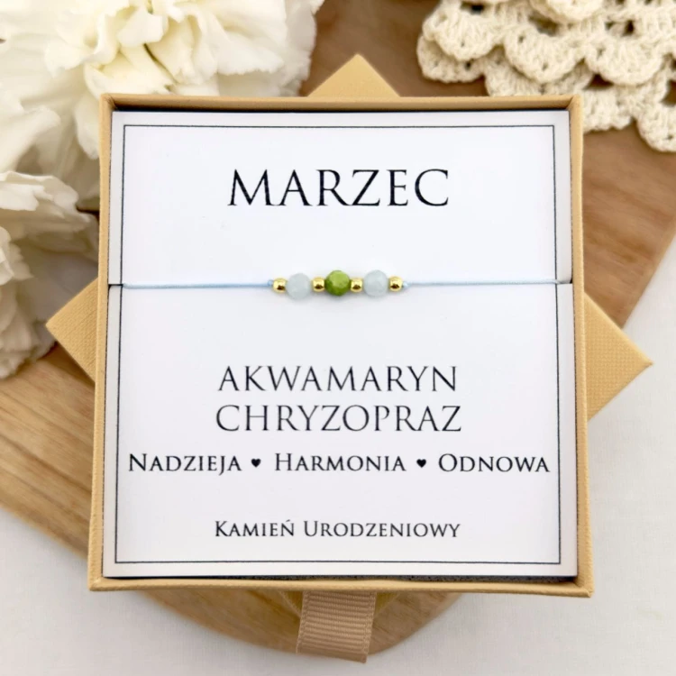 marzec bransoletka urodzinowa z kamieni naturalnych akwamaryn chryzopraz