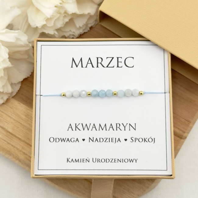 bransoletka urodzinowa marzec z kamienia naturalnego akwamarynu