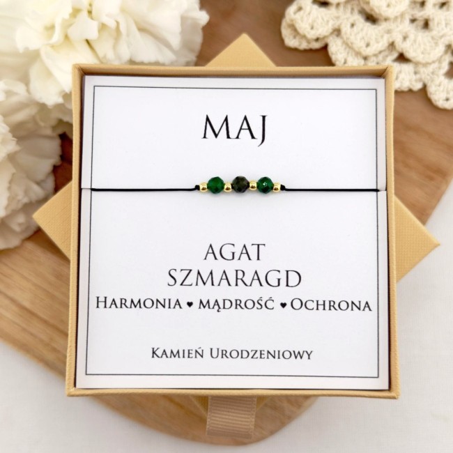 bransoletka z kamieni urodzeniowych dla maja z szmaragdem i agatem