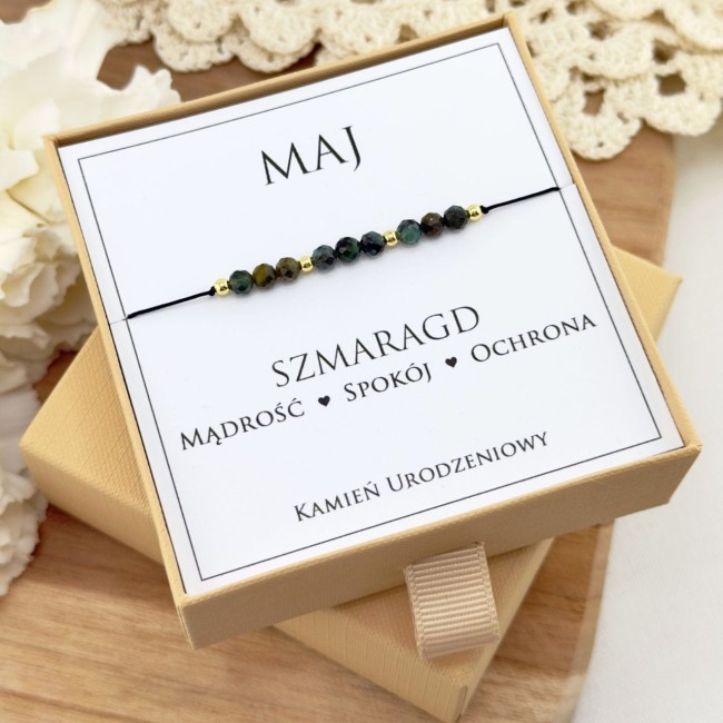 bransoletka z kamieni urodzeniowych na sznurku z szmaragdu