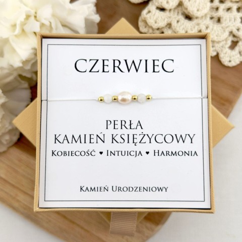 bransoletka urodzinowa czerwiec z perłą i kamieniem księżycowym