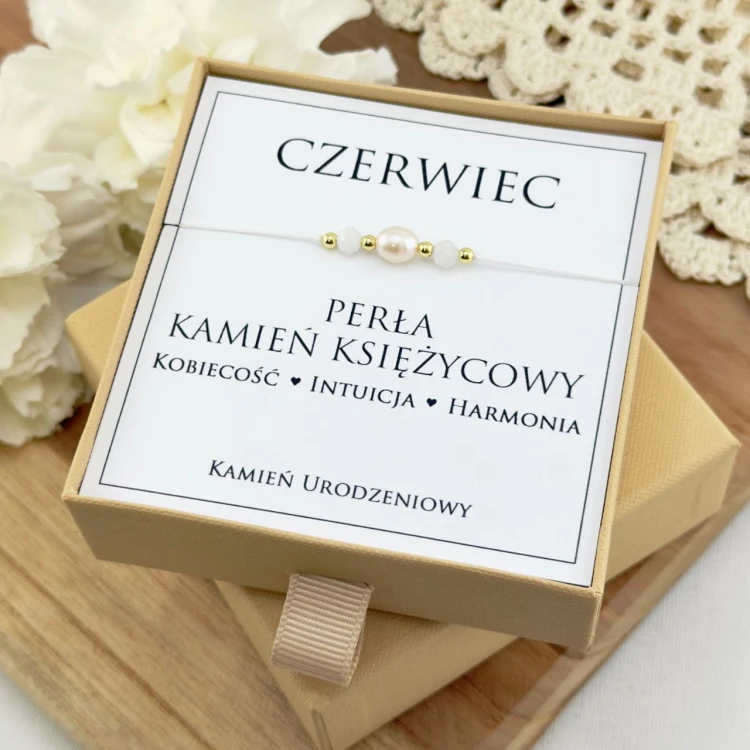 bransoletka urodzinowa dla czerwca z perły i kamienia księżycowego