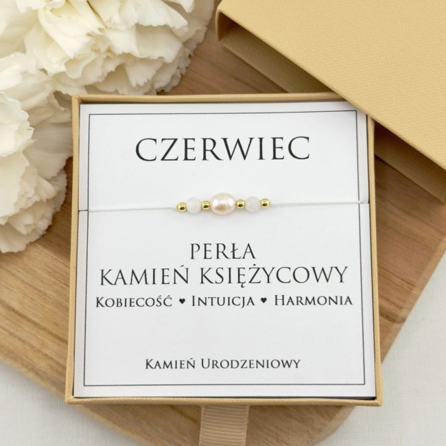 bransoletka z kamieni urodzeniowych z perłą i kamieniem księżycowym