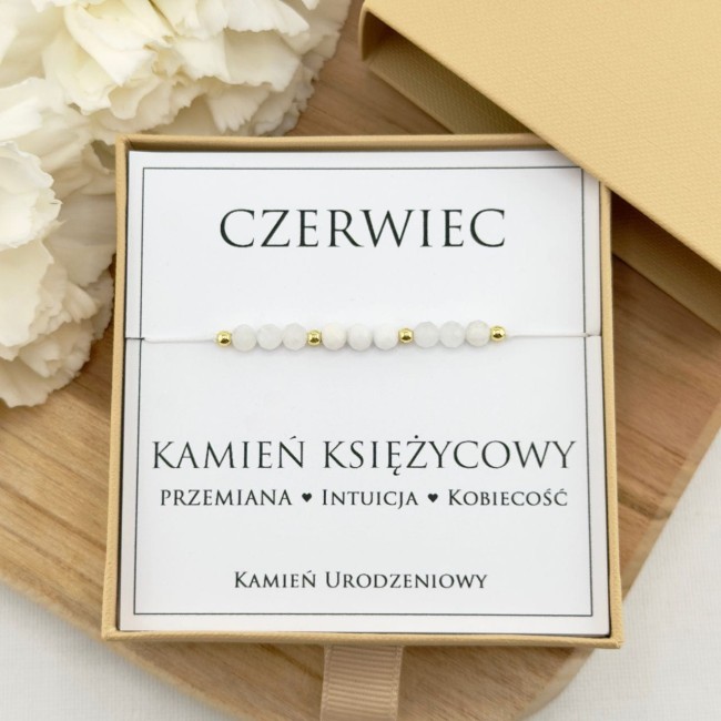 bransoletka urodzinowa dla czerwca z kamienia księżycowego biała