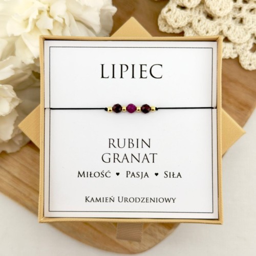 bransoletka urodzinowa lipiec z kamieni naturalnych rubinu i granatu