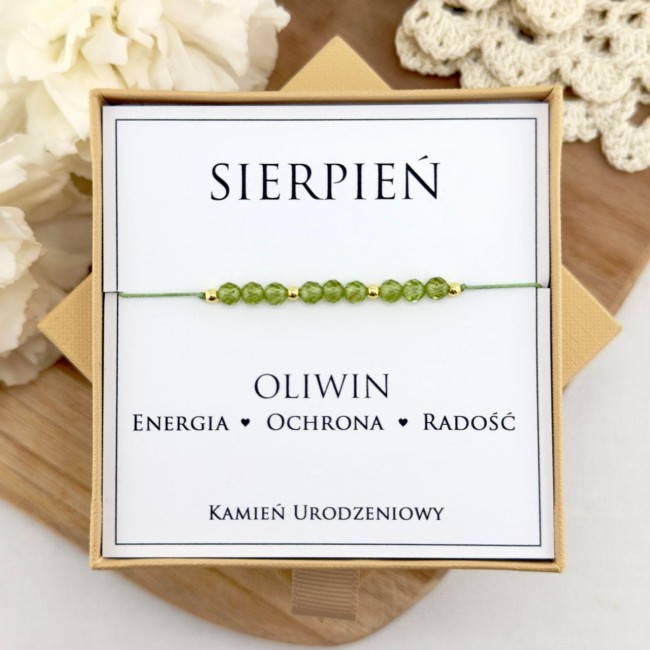 bransoletka urodzinowa sierpień z kamienia naturalnego oliwinu