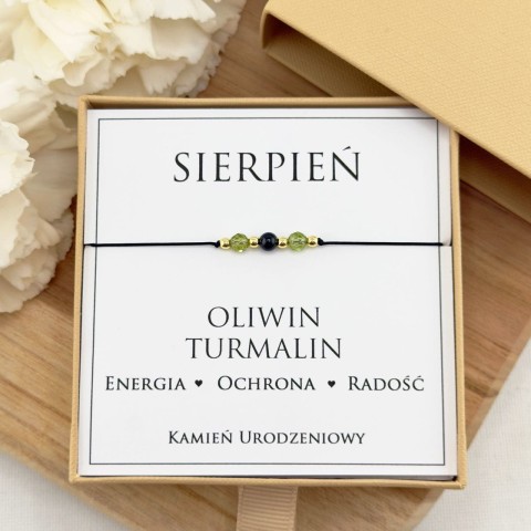 bransoletka urodzinowa sierpień z kamieni naturalnych oliwinu i turmalinu