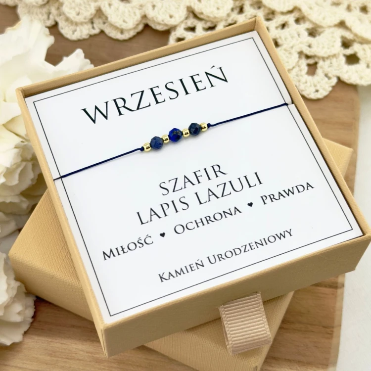 bransoletka urodzinowa dla września z kamieni naturalnych szafir lapis lazuli
