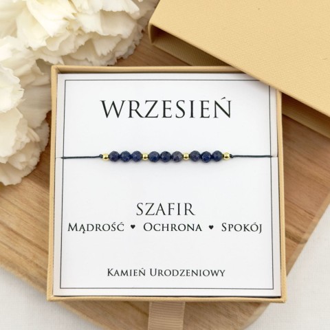 bransoletka urodzinowa dla września z kamienia szafiru na sznurku