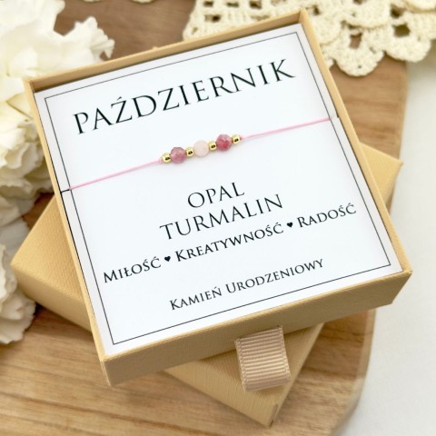 bransoletka urodzinowa dla października z kamieni naturalnych opal turmalin