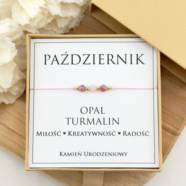 bransoletka urodzinowa październik z kamienia opalu i turmalinu